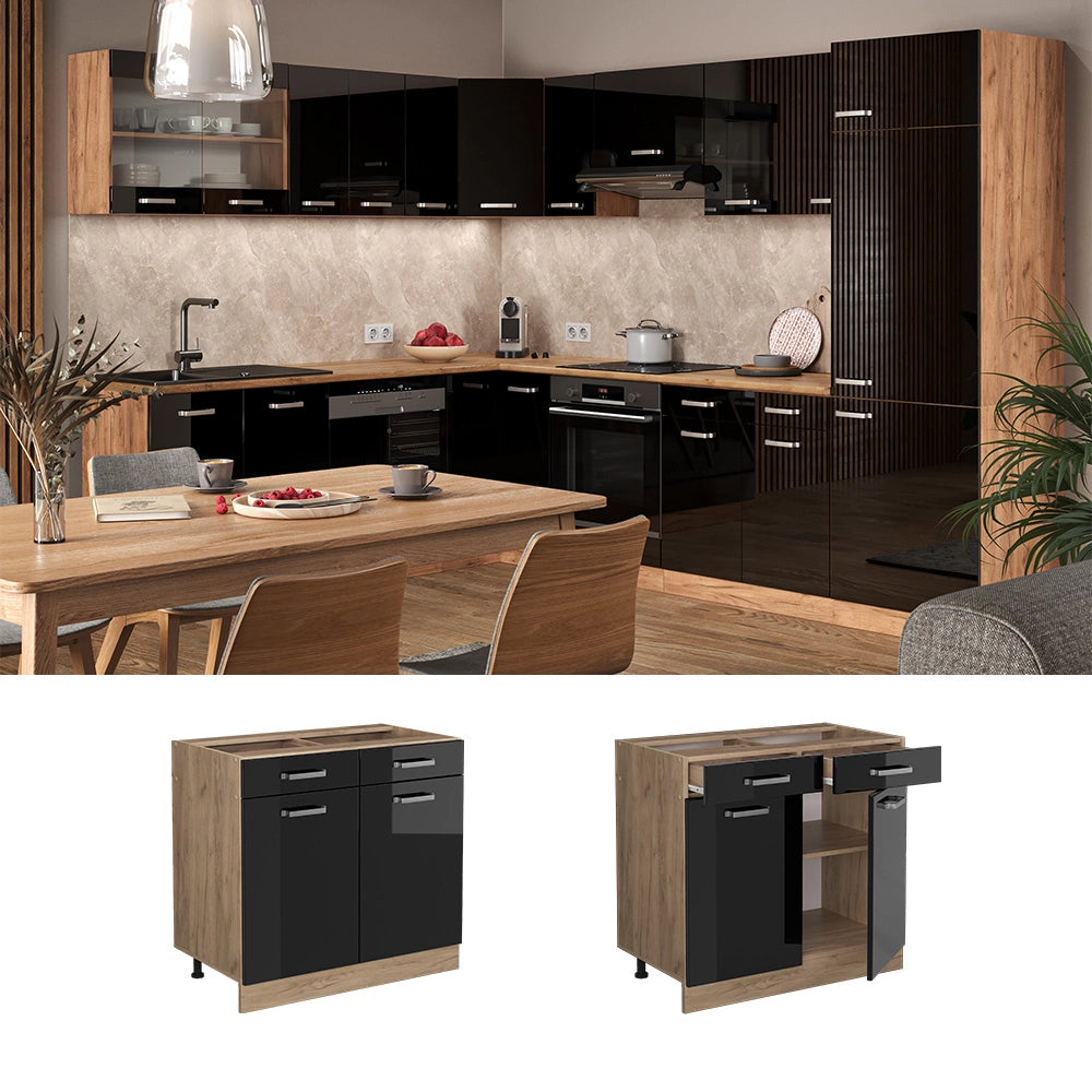 Vicco Mobiletto base per cucina Nero lucido 80 cm PL Marmo