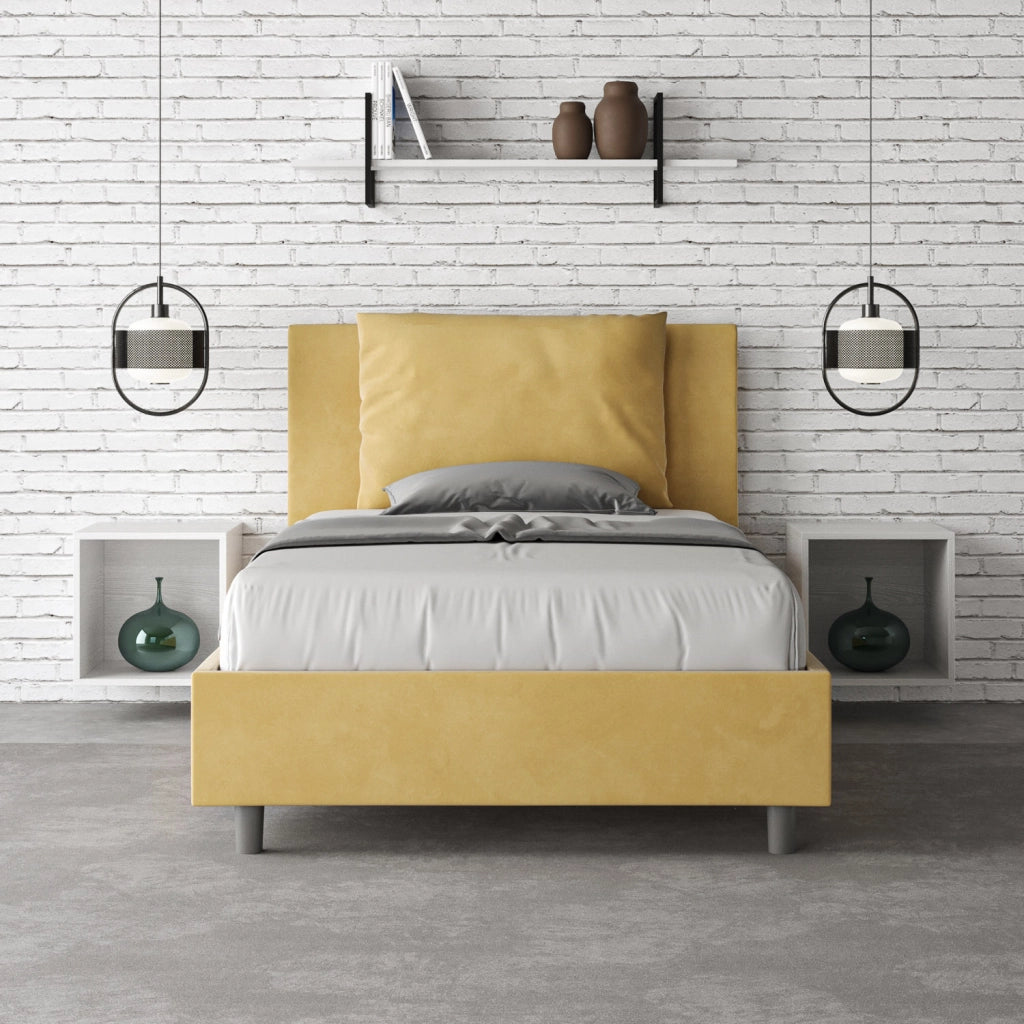 BS COM Letto una piazza e mezza con rete imbottito 110x200 microfibra ocra
