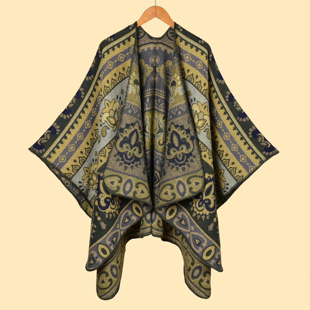 Sciarpa/mantella da donna in cashmere stile vintage con spacco.
