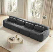 Divano modulare 4 posti in tessuto peluche grigio 378x104x73 cm; senza struttura