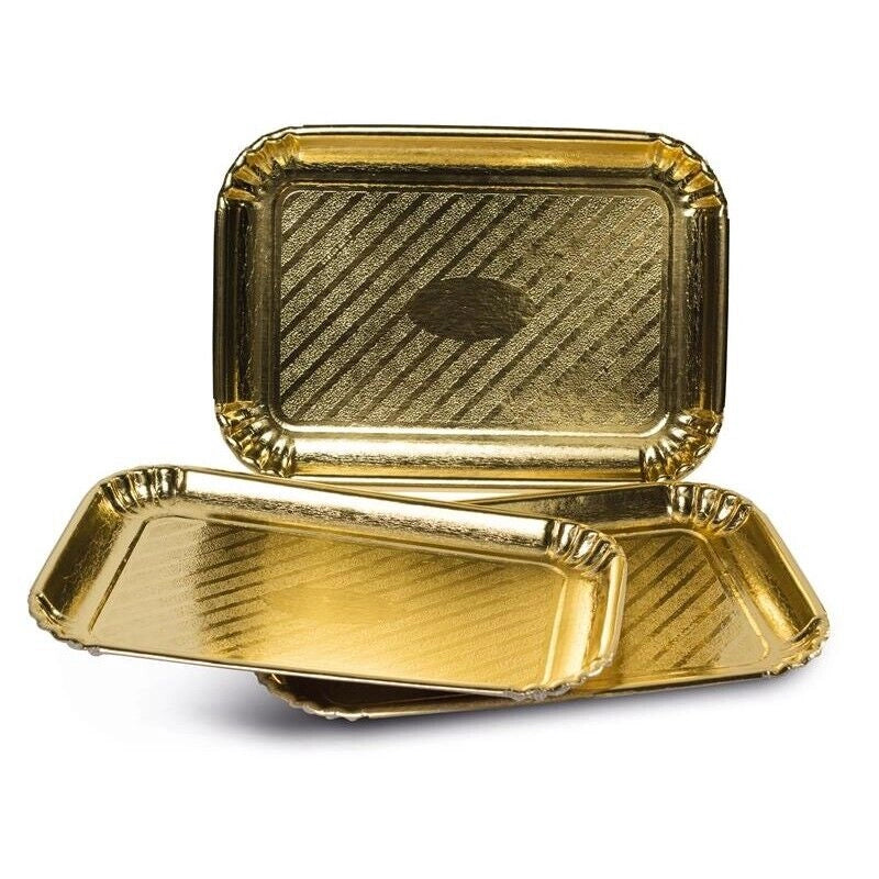 VASSOIO RETTANGOLARE ORO CON BORDI RIALZATI 23X31CM 3PZ