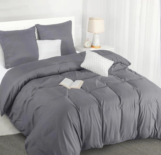 Set di coperte in microfibra 220 x 240 cm con cuscini, Grigio, Soffice e Facile da Pulire