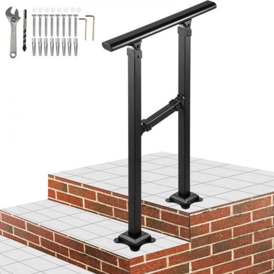 Balaustra della scala, Adatto per 0-1 gradino di transizione, Balaustra della scala regolabile, Balaustra della scala per gradini in calcestruzzo con kit di installazione, Matto nero esterno balaustra della scala