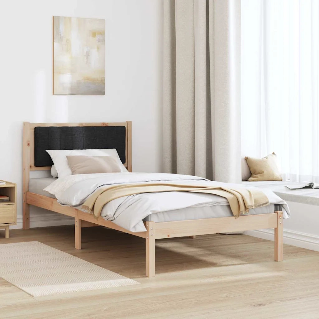 Letto con Testiera Rivestita Nero 90 x 200 cm Pino massello 878286