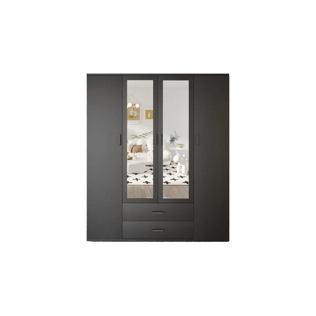 Armadio TOM – 4 porte con specchi – Colore grigio antracite – L160 cm – Design moderno e grande capacità di stoccaggio