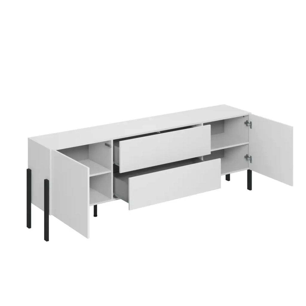Mobile TV SALMA – 2 porte & 2 cassetti Push-to-Open – Bianco super opaco & nero opaco