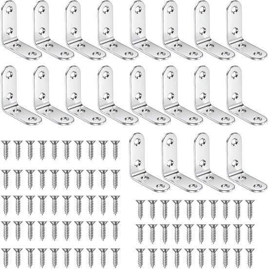 Angoli in acciaio inossidabile a 90 gradi L-shape, 20 pezzi, inclusi 80 viti, 40x40mm, duraturi e resistenti alla corrosione, connettori di angolo