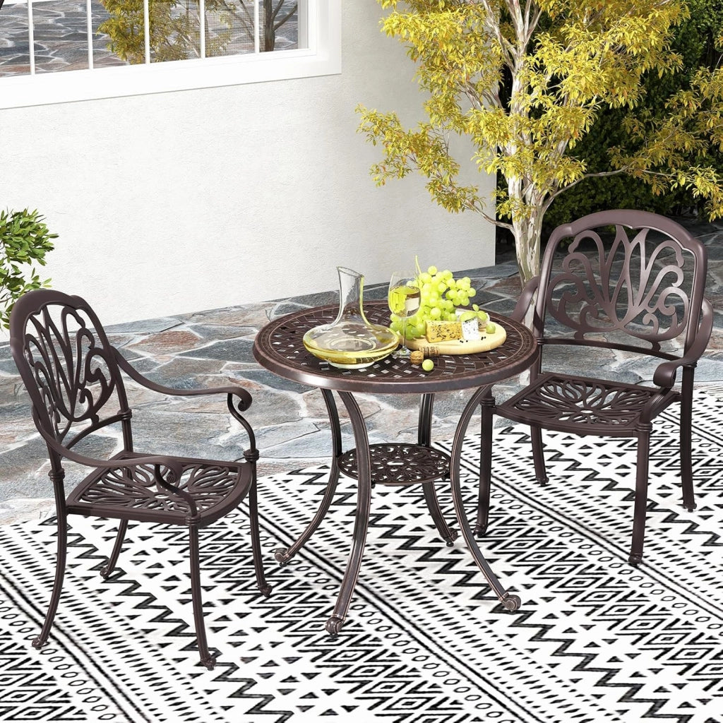 Tavolo da giardino rotondo da balcone φ79 cm, con foro per ombrellone φ5 cm e ripiano inferiore, in alluminio pressofuso, resistente alle intemperie, tavolino da pranzo, tavolino da caffè per