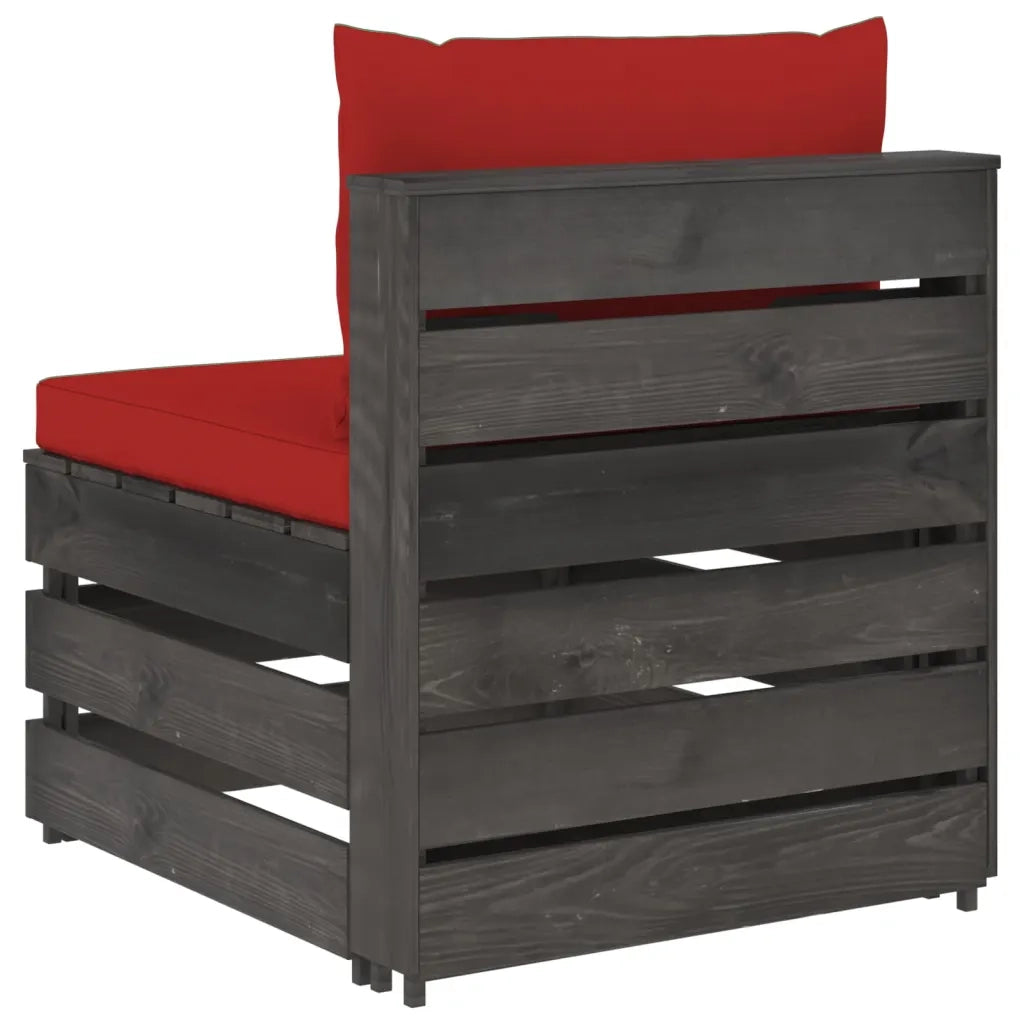 Divano Centrale Modulare con Cuscini in Legno Impregnato Grigio 3068126