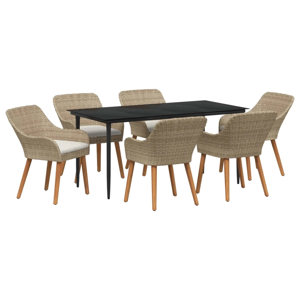Set da Pranzo per Giardino con cuscino 7 pcs Beige polyrattan