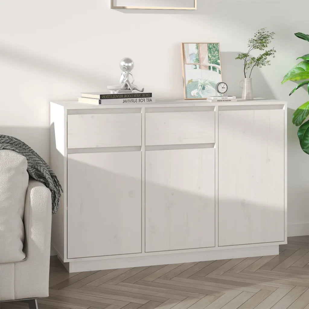 Credenza | Madia | Buffet da pranzo | Armadio da pranzo Bianca 110x34x75 cm in Legno Massello di Pino