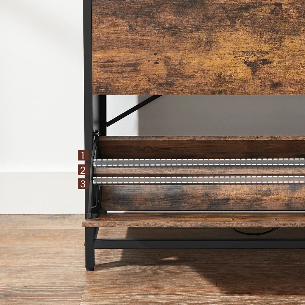 Scarpiera con 2 ante a ribalta mobile contenitore con scomparti aperti e divisori regolabili per ingresso contiene 10-16 paia di scarpe 80 x 30 x 95 cm marrone rustico e nero 12_0006369