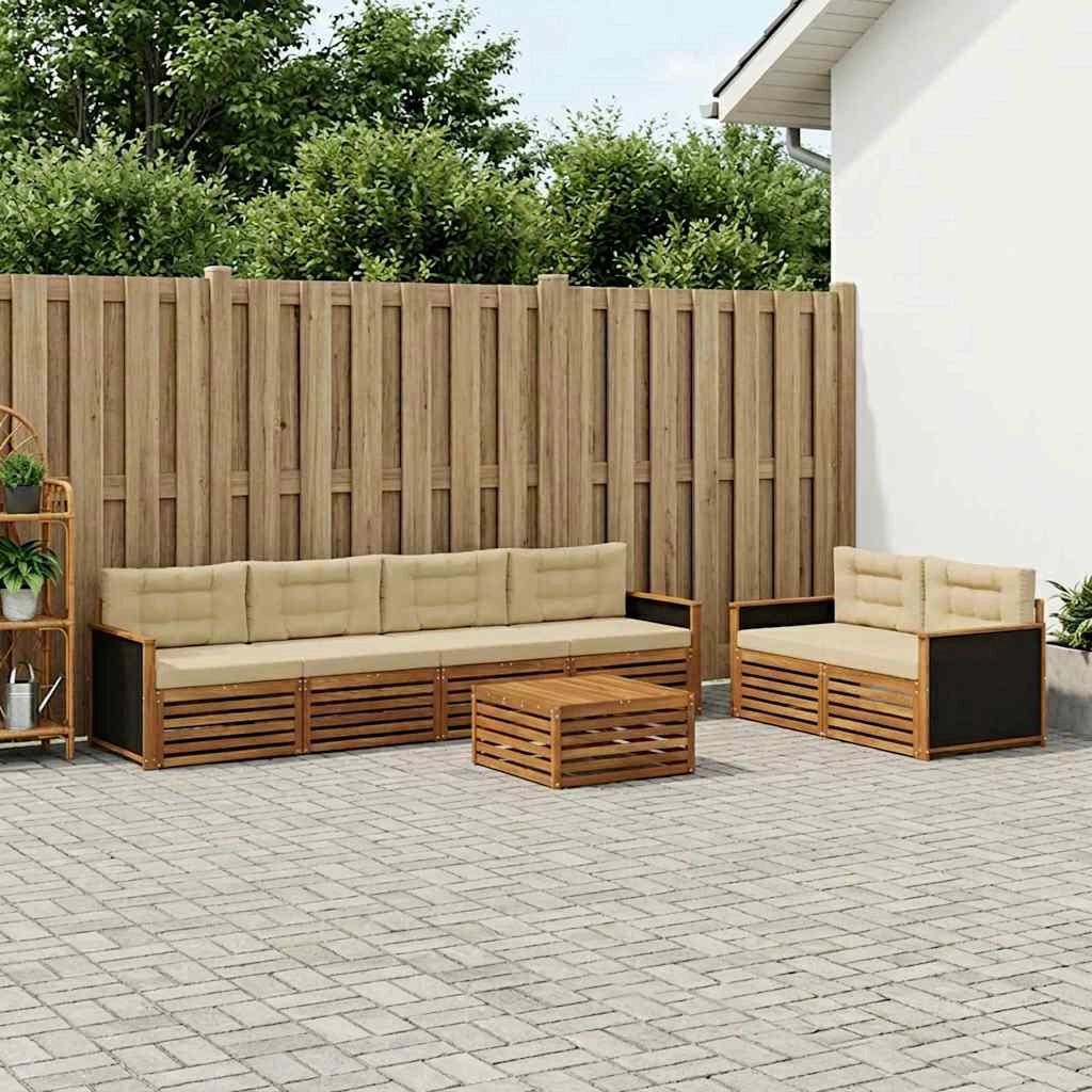 Set di divani da esterno 7 pz Naturale e Beige Poliestere 3383046