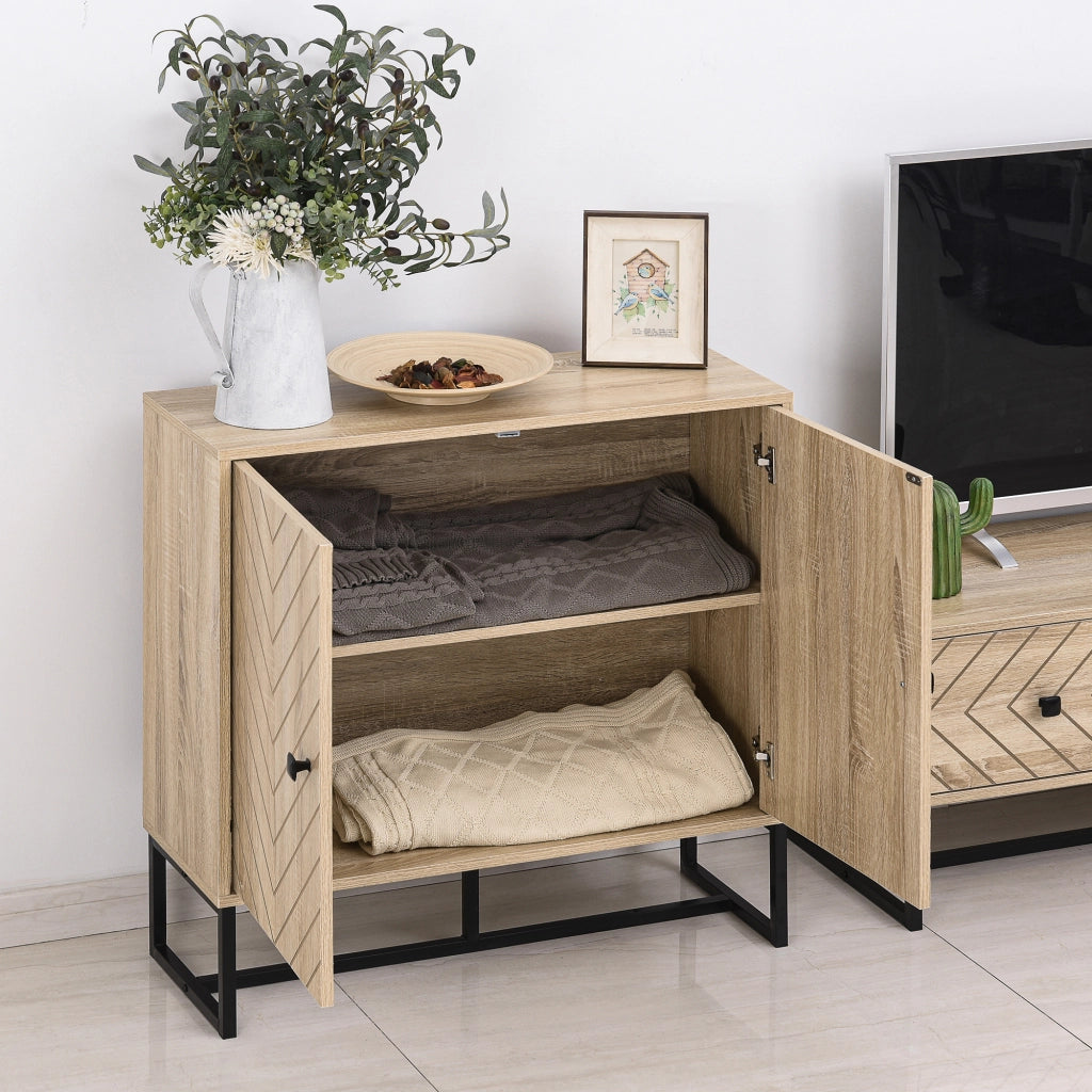 Credenza con 2 ante in legno e piedi in metallo nero ¨C zephmum ¨C 80x29.5x80 cm