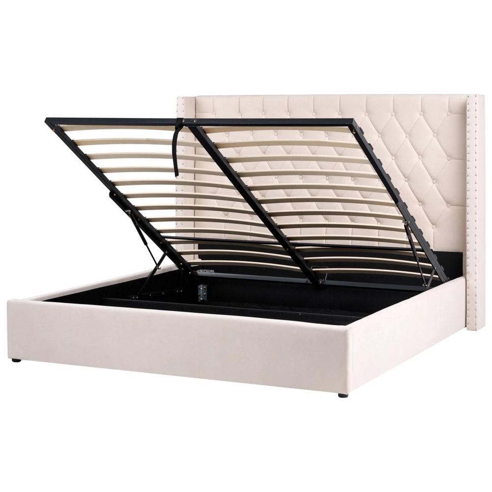 Letto contenitore velluto rosa pastello e argento bianco sporco 180 x 200 cm glamour elegante