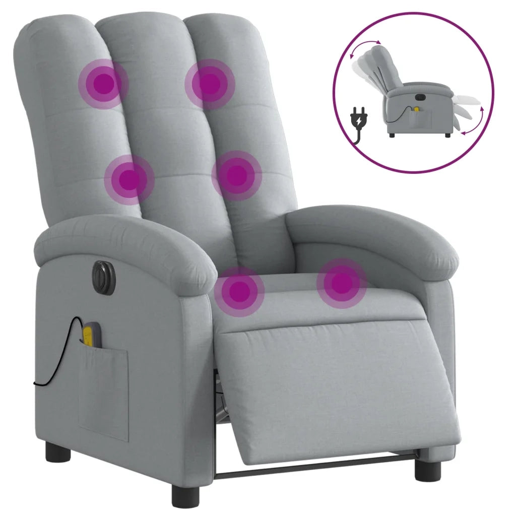 Divano Sedia-Poltrona Reclinabile Massaggio Elettrica Grigio Chiaro Tessuto 615171