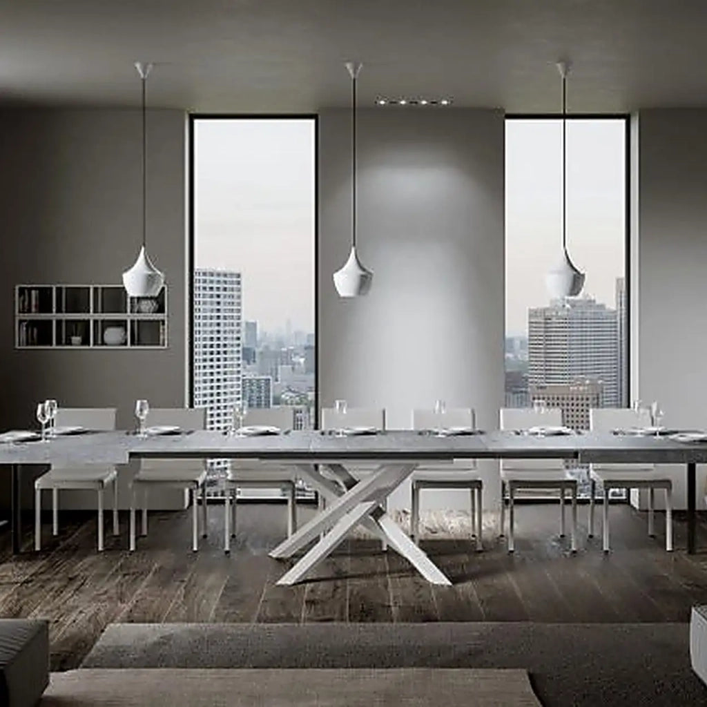 Tavolo allungabile 180/440x90 cm Volantis colore cemento gambe bianche