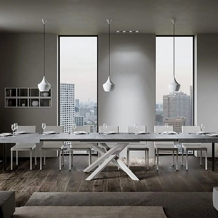 Tavolo allungabile 180/440x90 cm Volantis colore cemento gambe bianche
