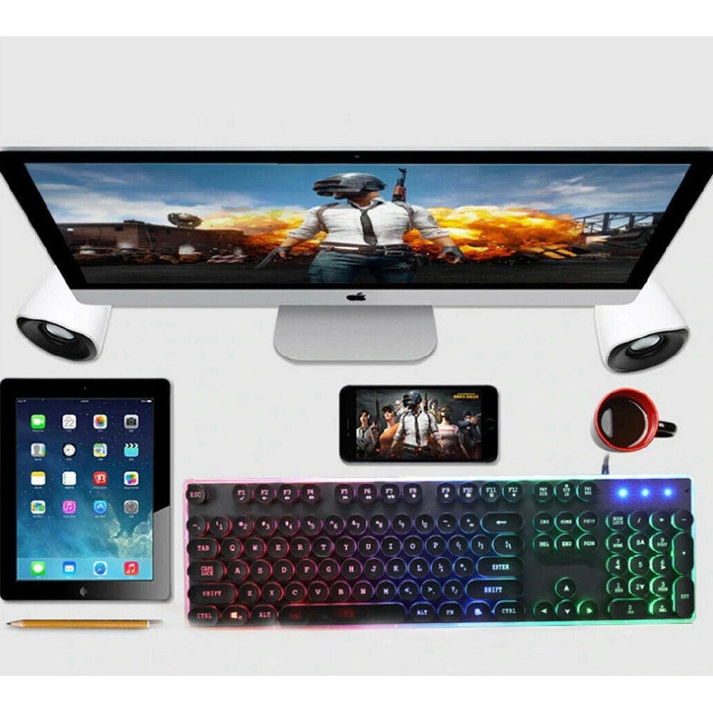 Trade Shop - Tastiera Con Filo Rgb Retroilluminata Tasti Rotondi Usb Layout Italiano Ek-385m -