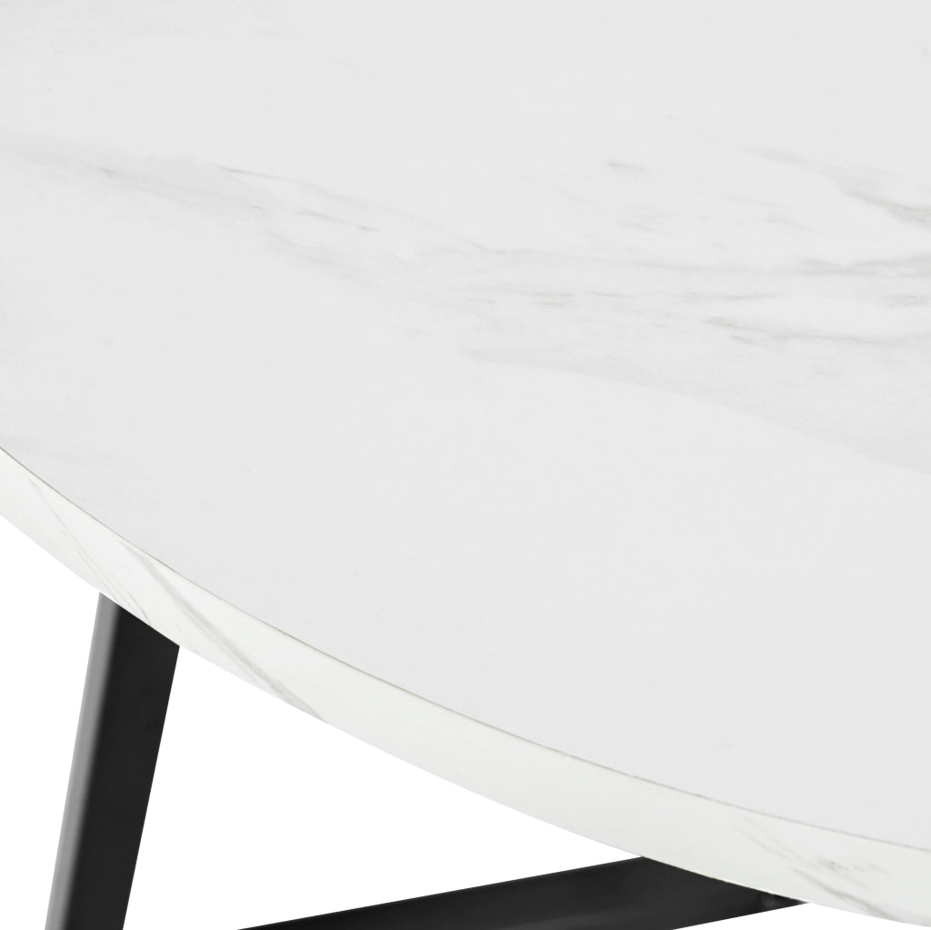 Tavolo da pranzo rotondo 80 cm in MDF effetto marmo; bianco; con base in metallo