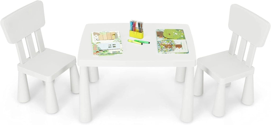 Set Tavolo e Sedie per Bambini 1-7 Anni, 2 Sedie Ergonomiche con Schienale, Materiale PP Atossico e Inodore, Angoli Arrotondati, Adatto per Giocare, Disegnare e Leggere, Portata 50kg (Grigio)