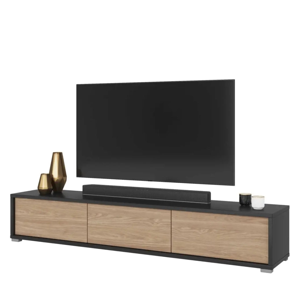 Mobile porta TV 180cm collezione MAANUM. Colore grigio e rovere chiaro.