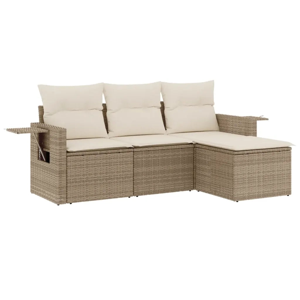 Set Divano da Giardino 4 pz | Set Salotto da Giardino con Cuscini Beige in Polyrattan