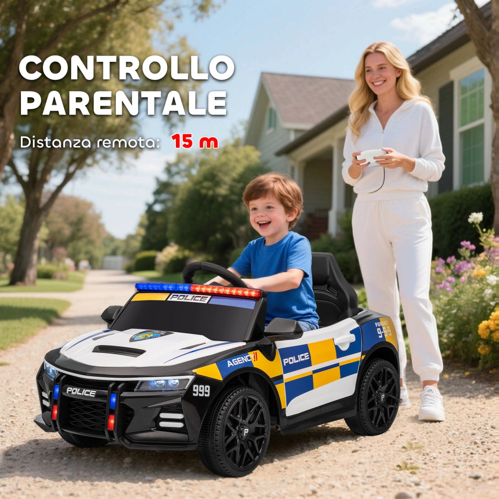 Macchina Elettrica per Bambini Polizia con Sirena e Luci di Segnalazione 12V Multicolore