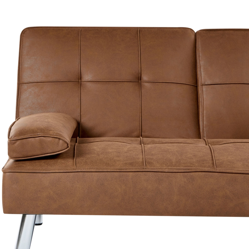 Divano letto marrone dorato in ecopelle a 3 posti con tavolino ribaltabile Click Clack
