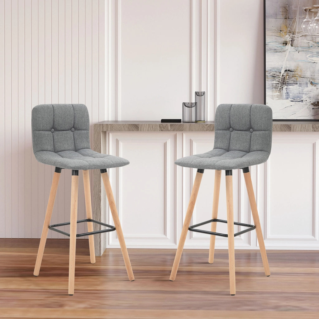 Sgabelli da Bar Imbottiti con Schienale e Poggiapiedi ¨C Zephmum ¨C Grigio, Legno, 41.5x47x97.5cm