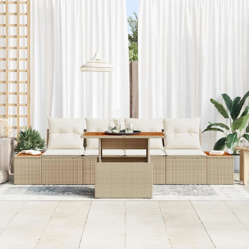 Set da Pranzo per Giardino con cuscino 5 pcs Beige e Crema