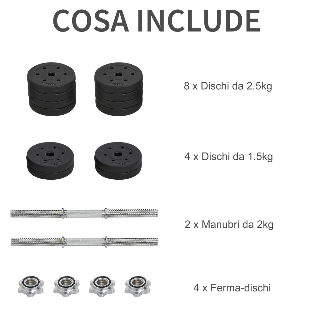 EasyComfort Set Manubri Palestra 30kg (8x2.5 kg, 4x1.5 kg), Pesi Palestra con 12 Dischi e 2 Manubri da 2 kg per Allenamento a Casa, Nero