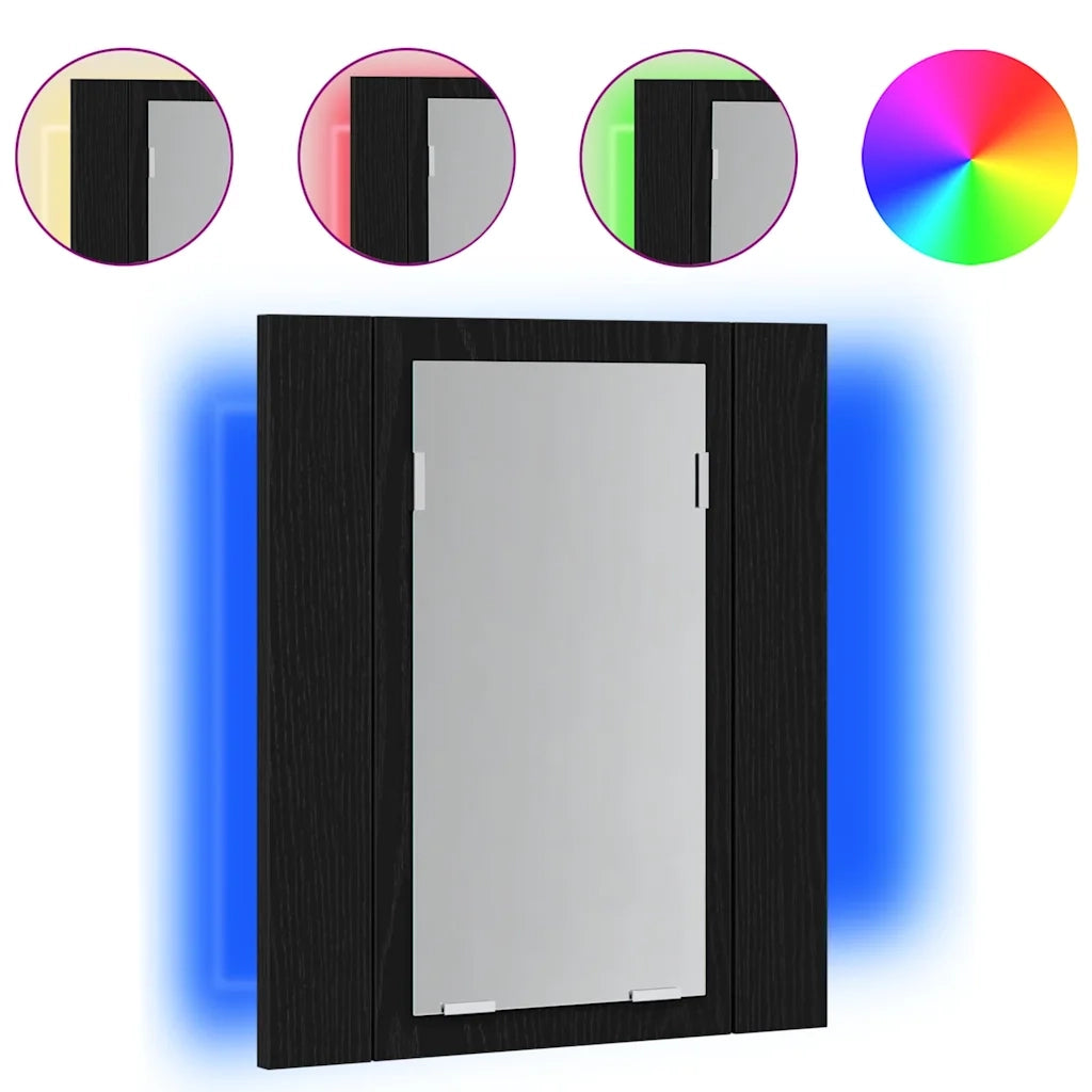 Mobiletto con specchio a LED per bagno Rovere Nero 40x12x45 cm in Legno Multistrato 862549