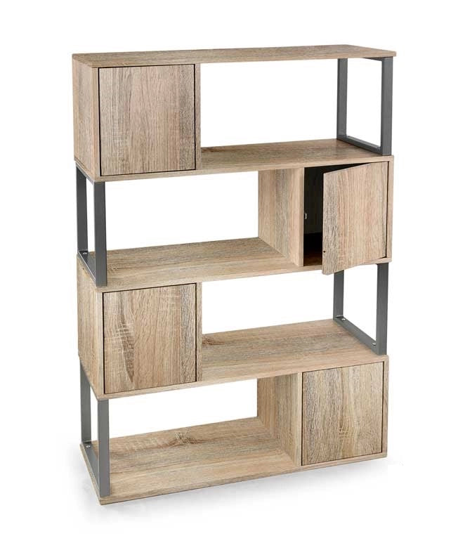 SCAFFALE DA ARREDO CON ANTE E VANI A GIORNO 90X30X126CM COLORE ROVERE