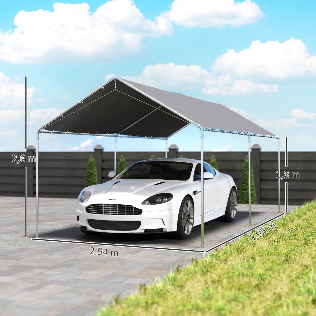 Carport per auto 6x3m ¨C zephmum ¨C acciaio galvanizzato grigio