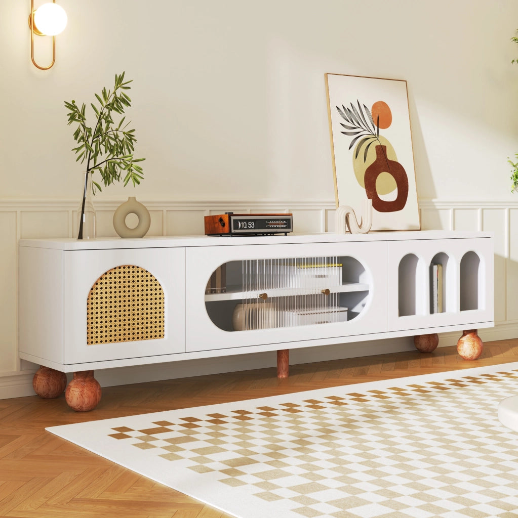 Mobile TV 170x47x37 cm in pannello truciolare bianco e effetto legno