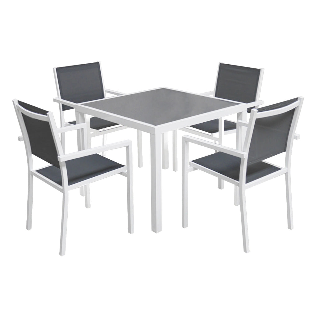 BERGAMOSet di mobili da giardino in textilene grigio 4 posti - alluminio bianco