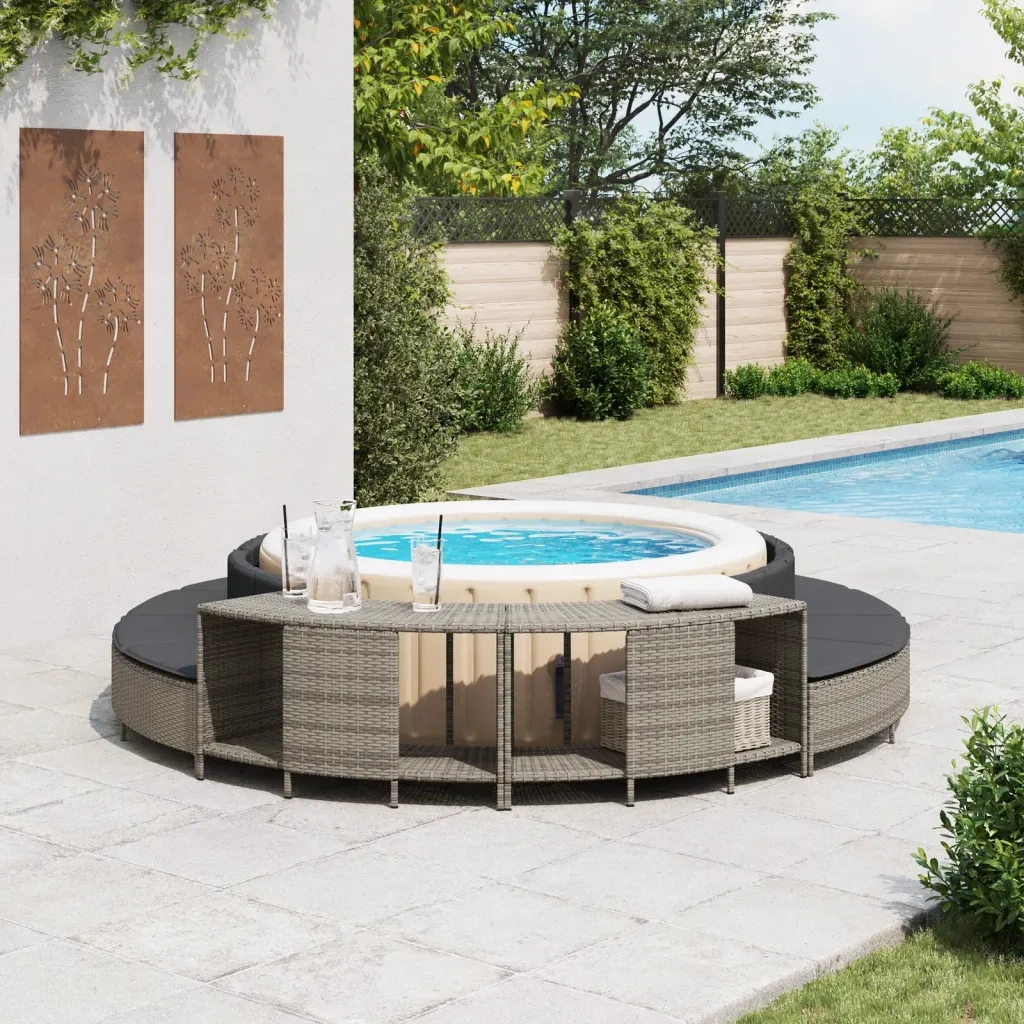 Scaffali Portaoggetti Vasca Idromassaggio 2 pz Polyrattan Grigio CFW9588356