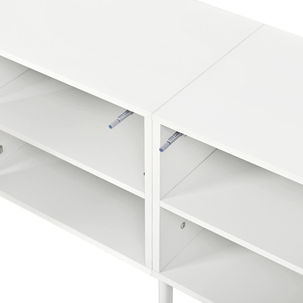 Mobile porta TV a 4 ante con apertura push-to-open, linee curve tridimensionali, in PB e MDF, bianco 170 × 35 × 50 cm