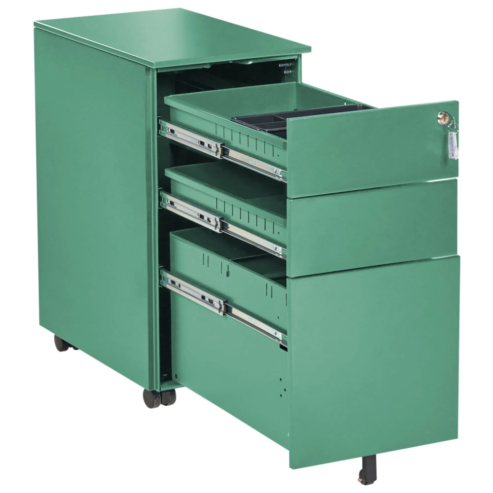 Mobiletto Portaoggetti in Metallo rosso con 3 Cassetti con serratura a chiave e ruote industriali moderno Home Office Garage