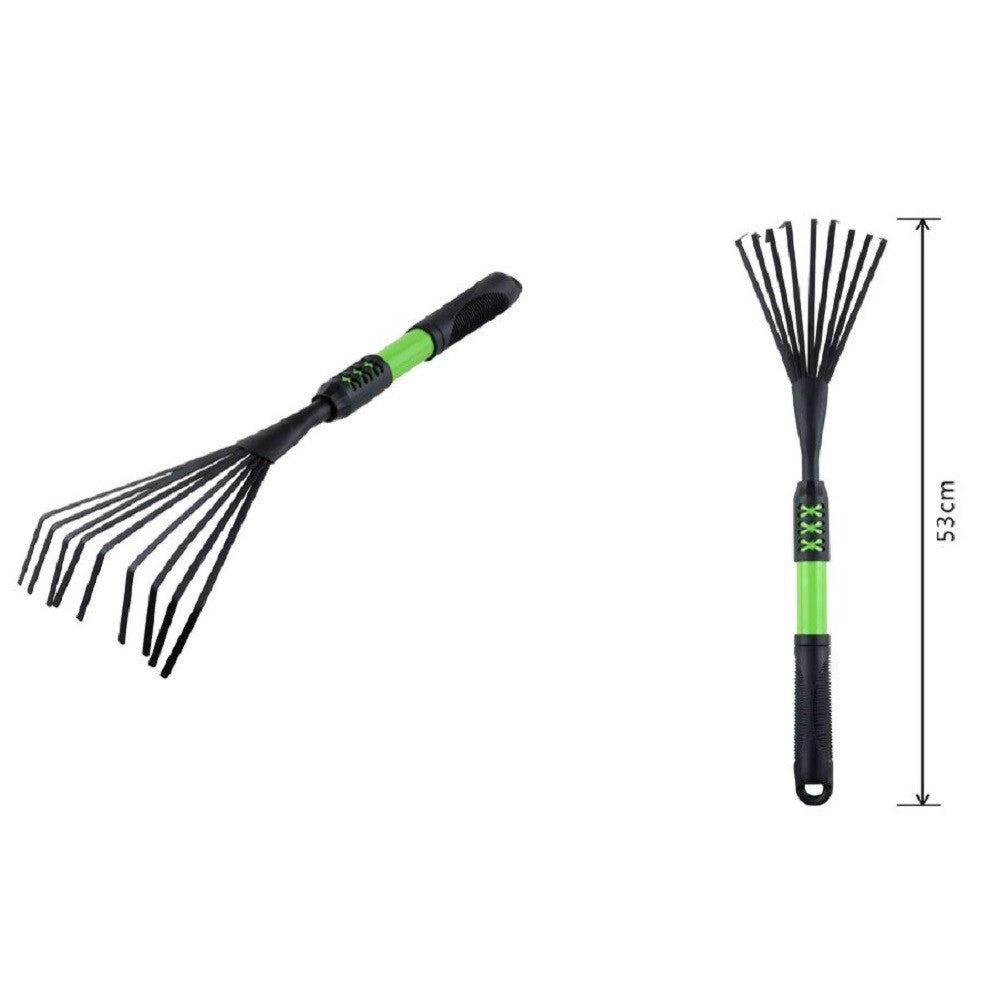 Trade Shop - Rastrello Attrezzo Giardino Per Foglie Manico Con Impugnatura Gommata 53cm 90067 -