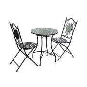Set tavolo e 2 sedie Mandala verde metallo smaltato e ceramica a mosaico 60cm