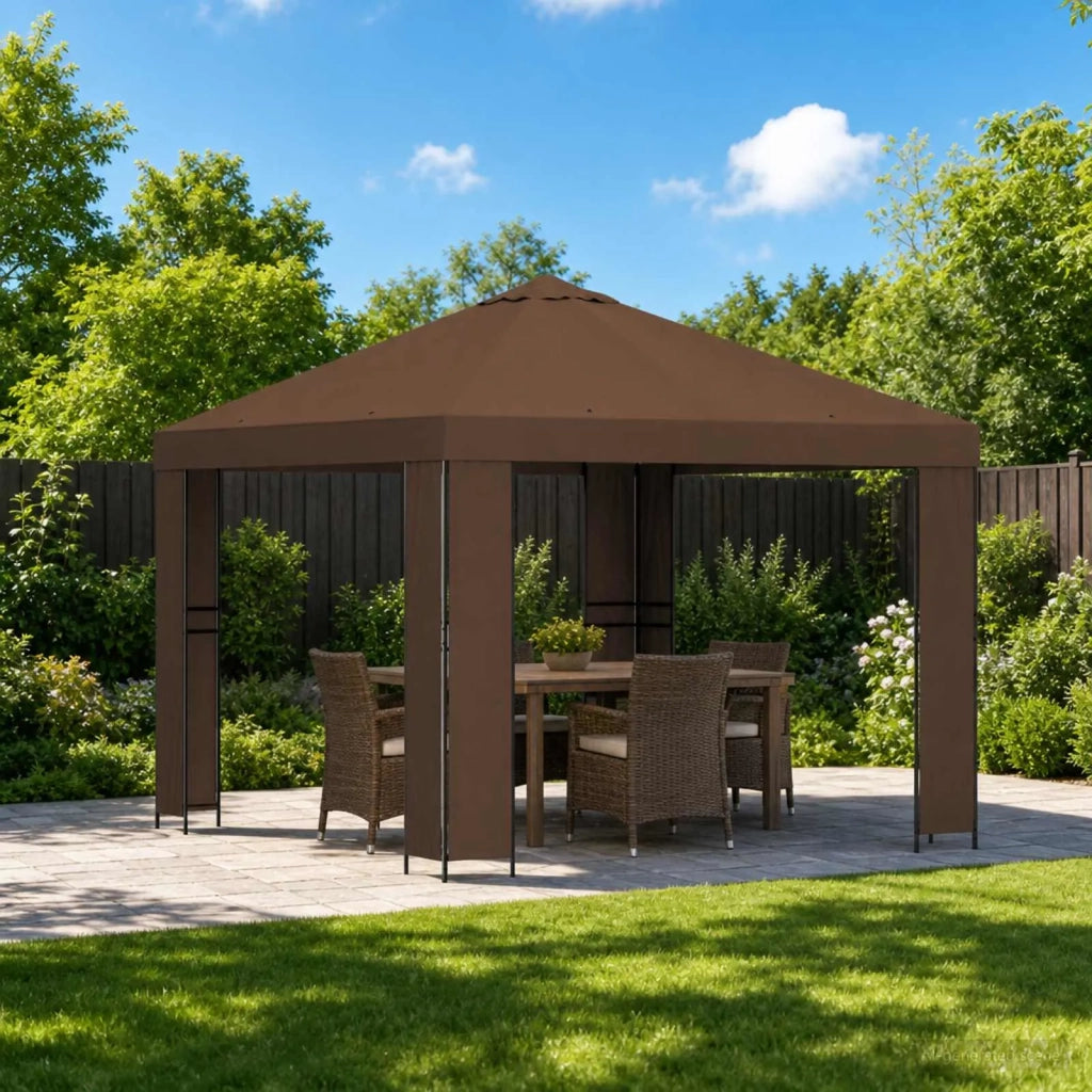 Gazebo | Pergolato 3 x 3 m Marrone Poliestere e Acciaio 190 gsm