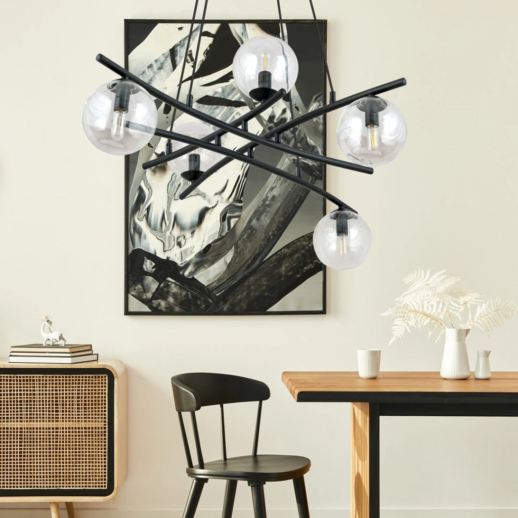Lampadario Emibig ESSA 5 luci nero vetro trasparente