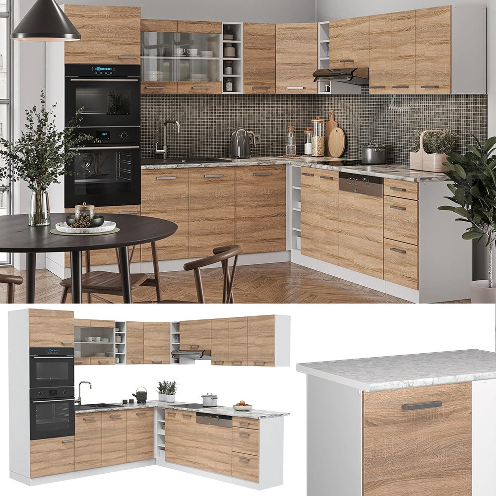 Cucina angolare completa R-Line Sonoma/Bianco 247 x 237 cm senza piano di lavoro Vicco
