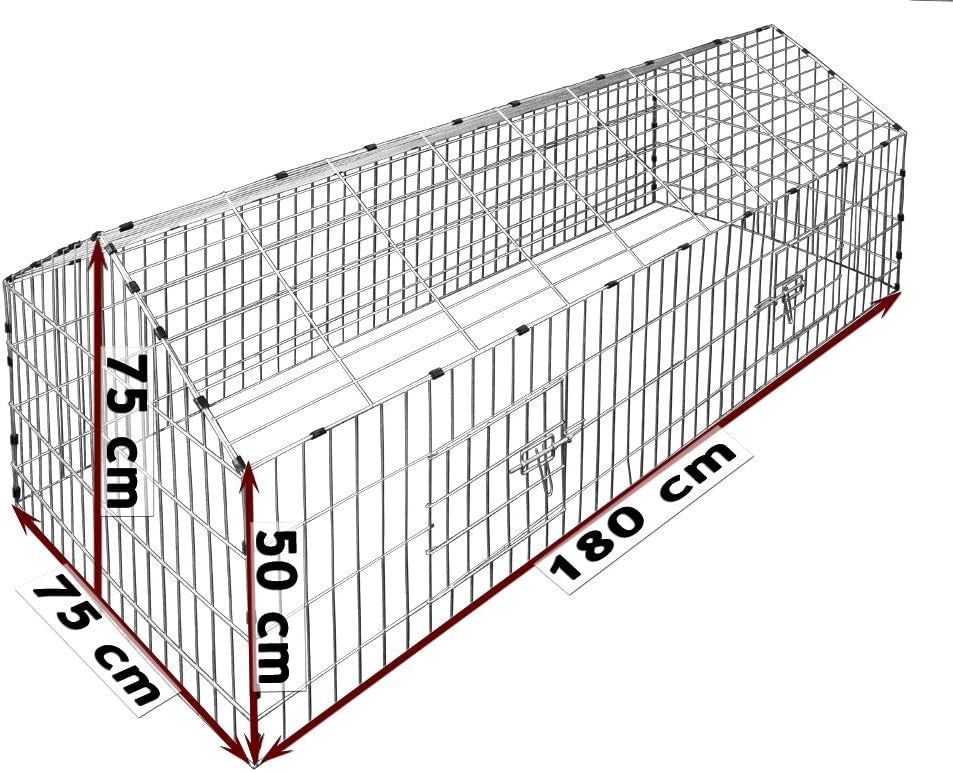 Recinto Conigli Esterno 180x75x75cm Conigliera con Protezione Solare Giardino Gabbia Animali Porcellini India Lepri