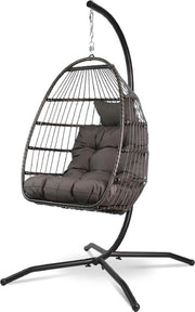 Sedia a sospensione Cocoon con struttura - sedia a sospensione confortevole - unico oscillatore a forma di uovo Boho - per interni ed esterni - terrazza camera da letto angolo lettura - grigio - 150 kg di capacità di carico sedia a sospensione Cocoon