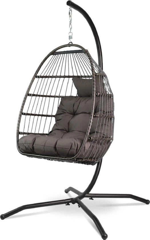 Sedia a sospensione Cocoon con struttura - sedia a sospensione confortevole - unico oscillatore a forma di uovo Boho - per interni ed esterni - terrazza camera da letto angolo lettura - grigio - 150 kg di capacità di carico sedia a sospensione Cocoon