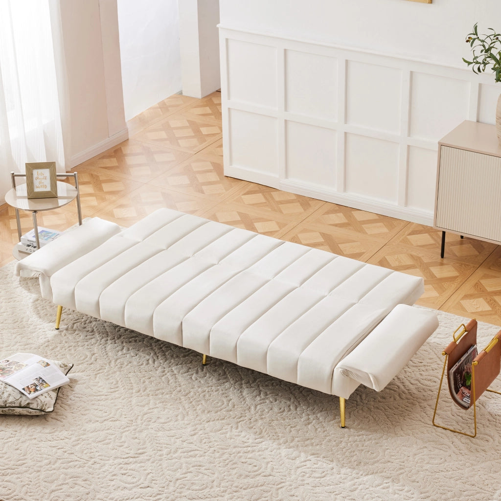 Divano letto convertibile con schienale e braccioli regolabili, gambe in metallo in velluto beige 183 × 76 × 75 cm