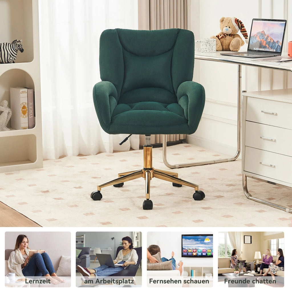 sedia da ufficio girevole regolabile in altezza con ruote e schienale ergonomico in velluto verde 64 Ã— 62 Ã— 92.5 cm